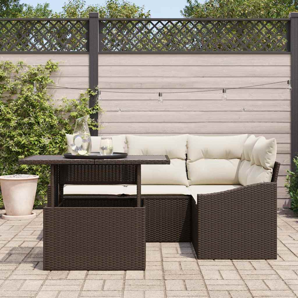 Garten-Sofa-Set 5 pcs Braun und Creme 100 x 55 x 73 cm