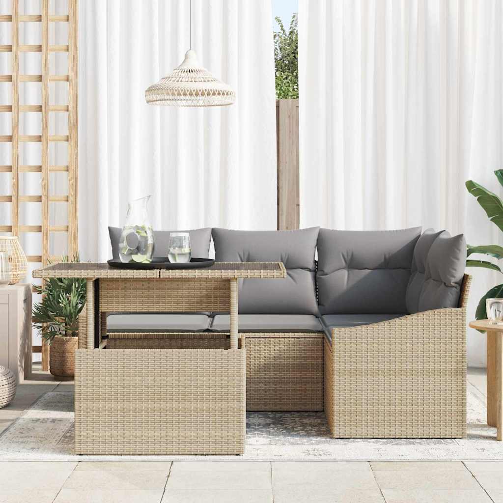 Garten-Sofa-Set 5 pcs Beige und Hellgrau 100 x 55 x 73 cm