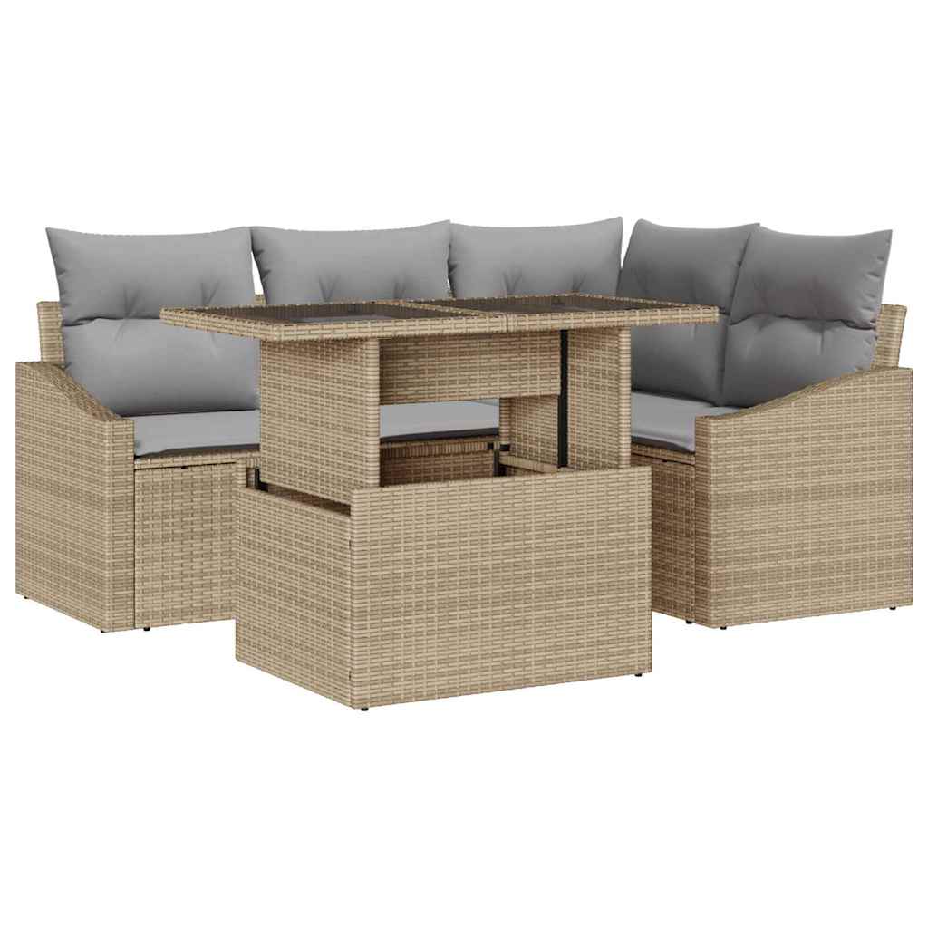 Garten-Sofa-Set 5 pcs Beige und Hellgrau 100 x 55 x 73 cm