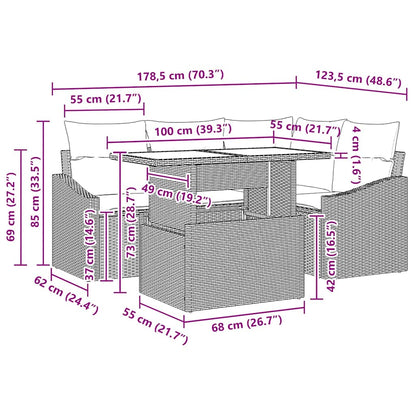 Garten-Sofa-Set 5 pcs Beige und Hellgrau 100 x 55 x 73 cm