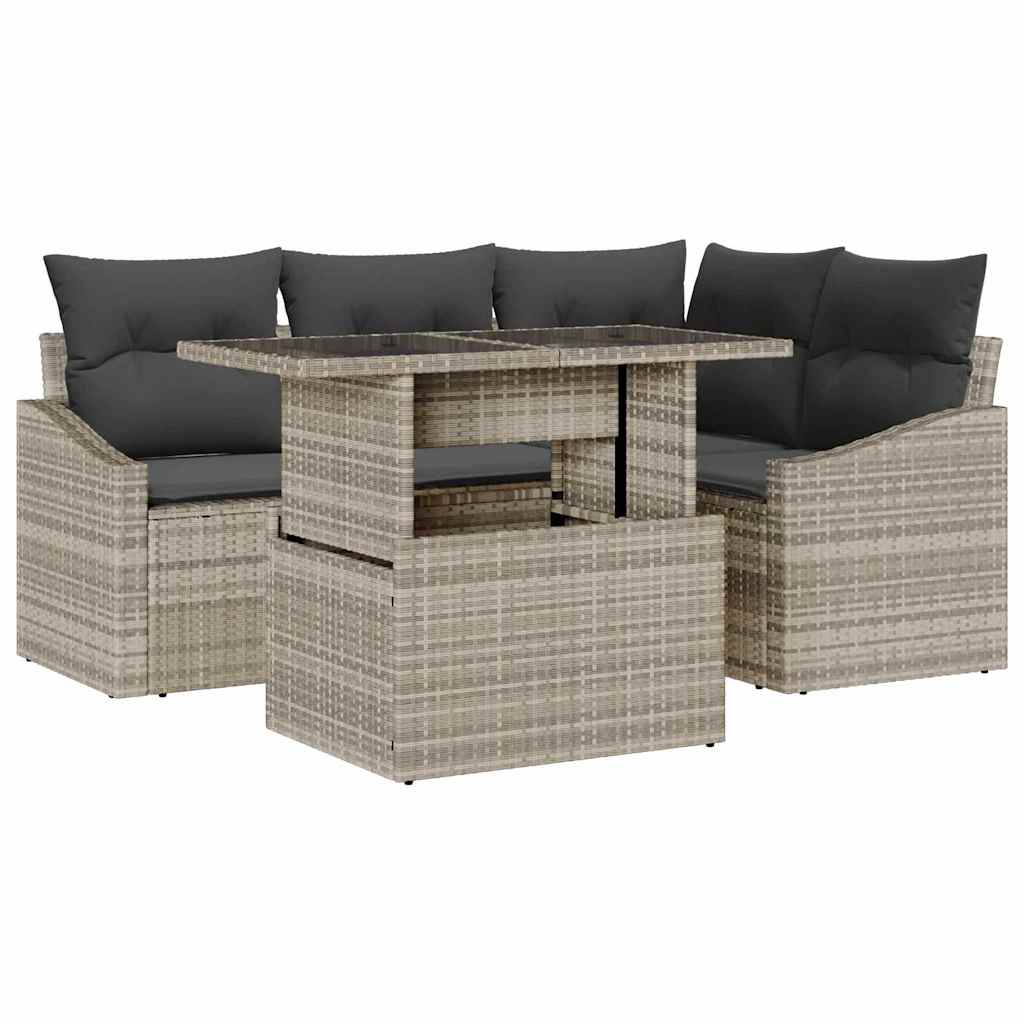 Garten-Sofa-Set mit Kissen 5 pcs Hellgrau 100 x 55 x 73 cm