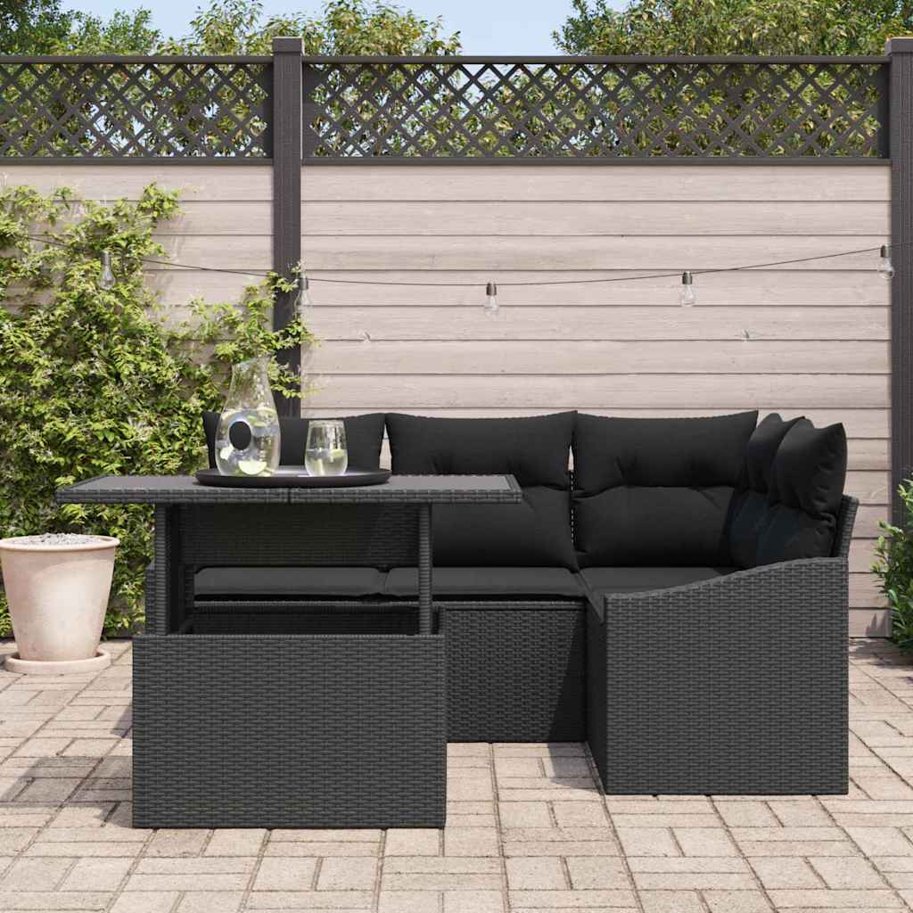 Garten-Sofa-Set mit Kissen 5 pcs Schwarz 100 x 55 x 73 cm