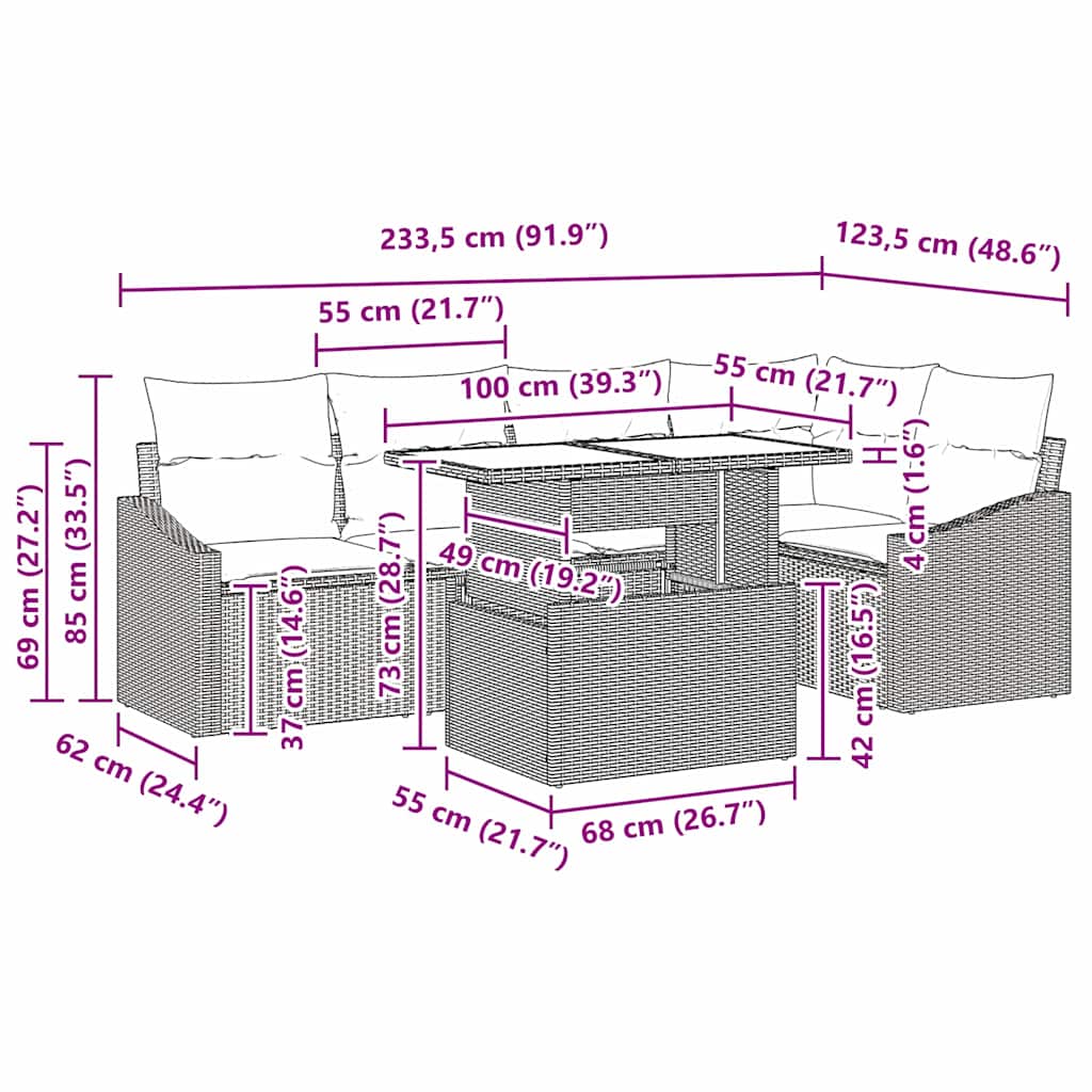 Garten-Sofa-Set mit Kissen 6 pcs Grau 100 x 55 x 73 cm
