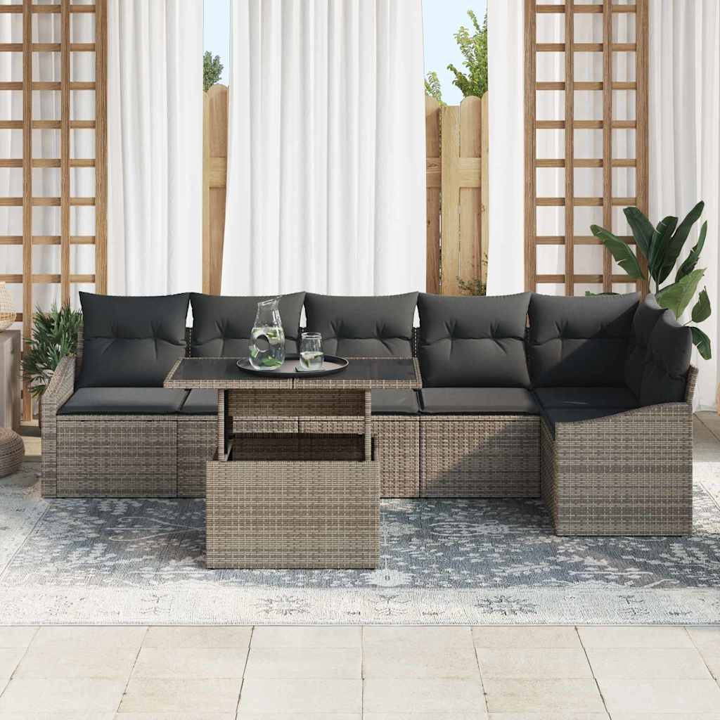 Garten-Sofa-Set mit Kissen 7 pcs Grau 100 x 55 x 73 cm