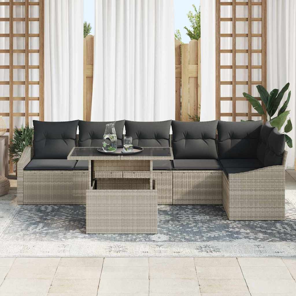 Garten-Sofa-Set mit Kissen 7 pcs Hellgrau 100 x 55 x 73 cm