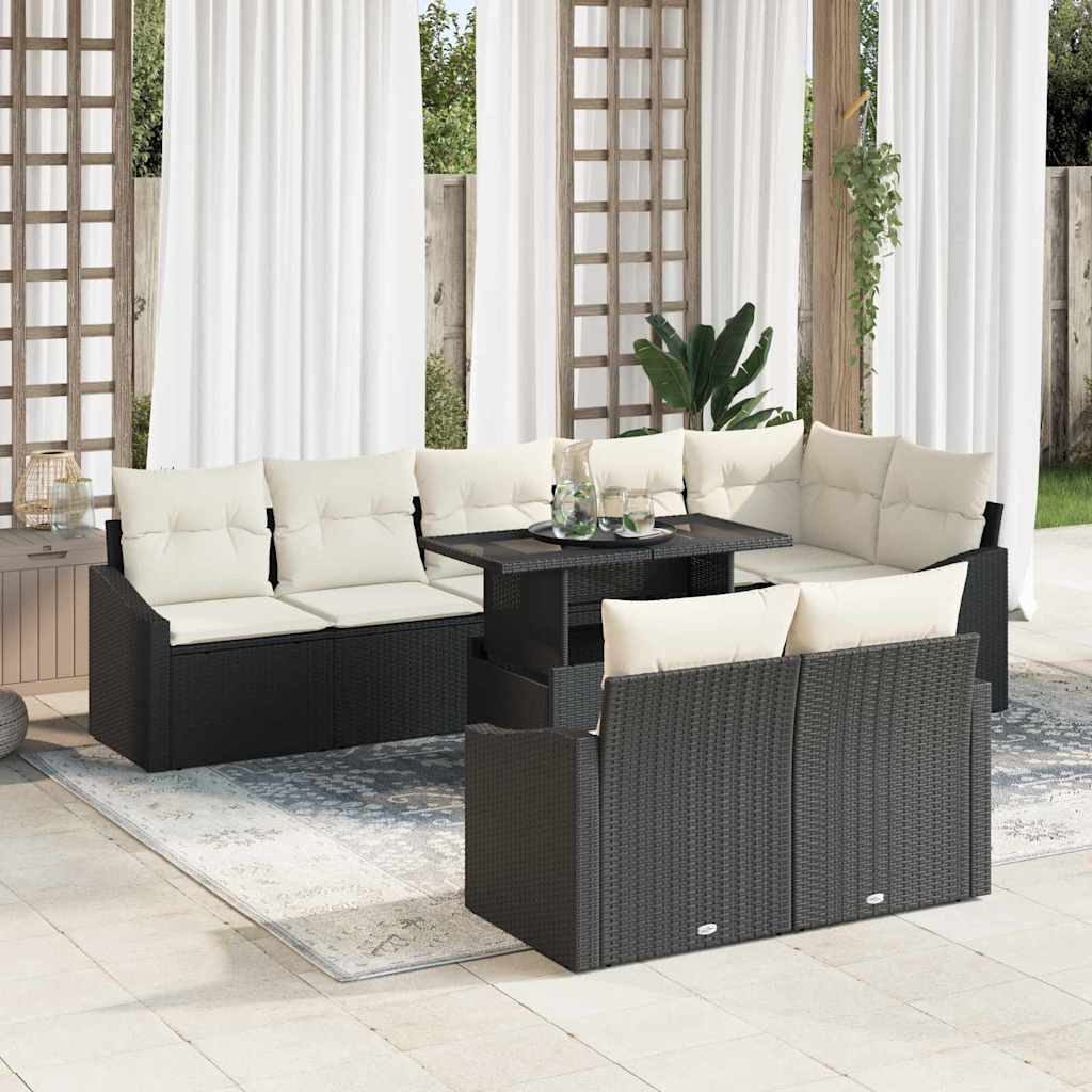 Garten-Sofa-Set mit Kissen 9 pcs Schwarz und Creme