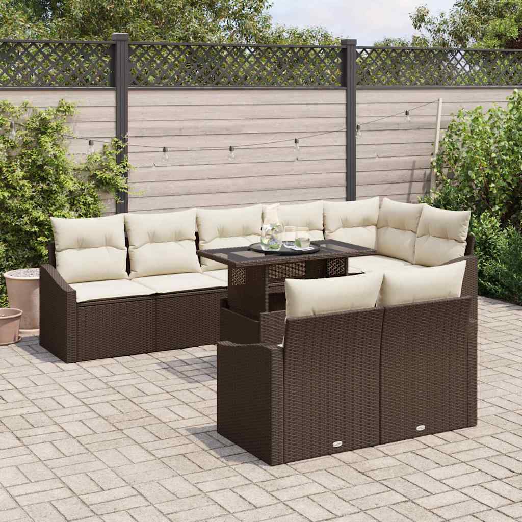 Garten-Sofa-Set mit Kissen 9 pcs Braun und Creme