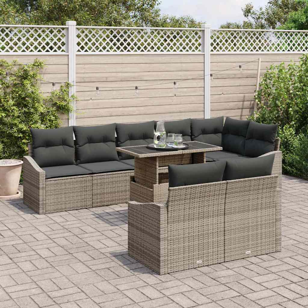 Garten-Sofa-Set mit Kissen 9 pcs Grau