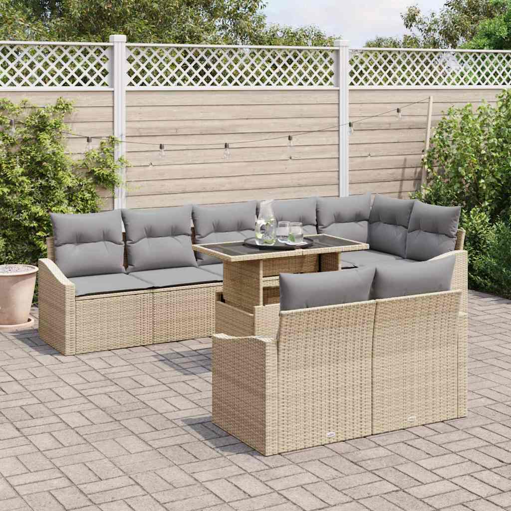Garten-Sofa-Set mit Kissen 9 pcs Beige und Hellgrau