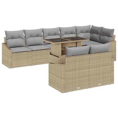 Garten-Sofa-Set mit Kissen 9 pcs Beige und Hellgrau