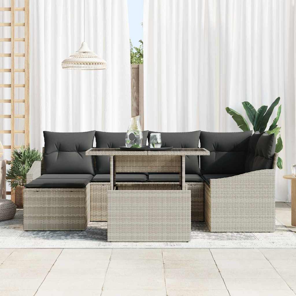 Garten-Sofa-Set mit Kissen 7 pcs Hellgrau