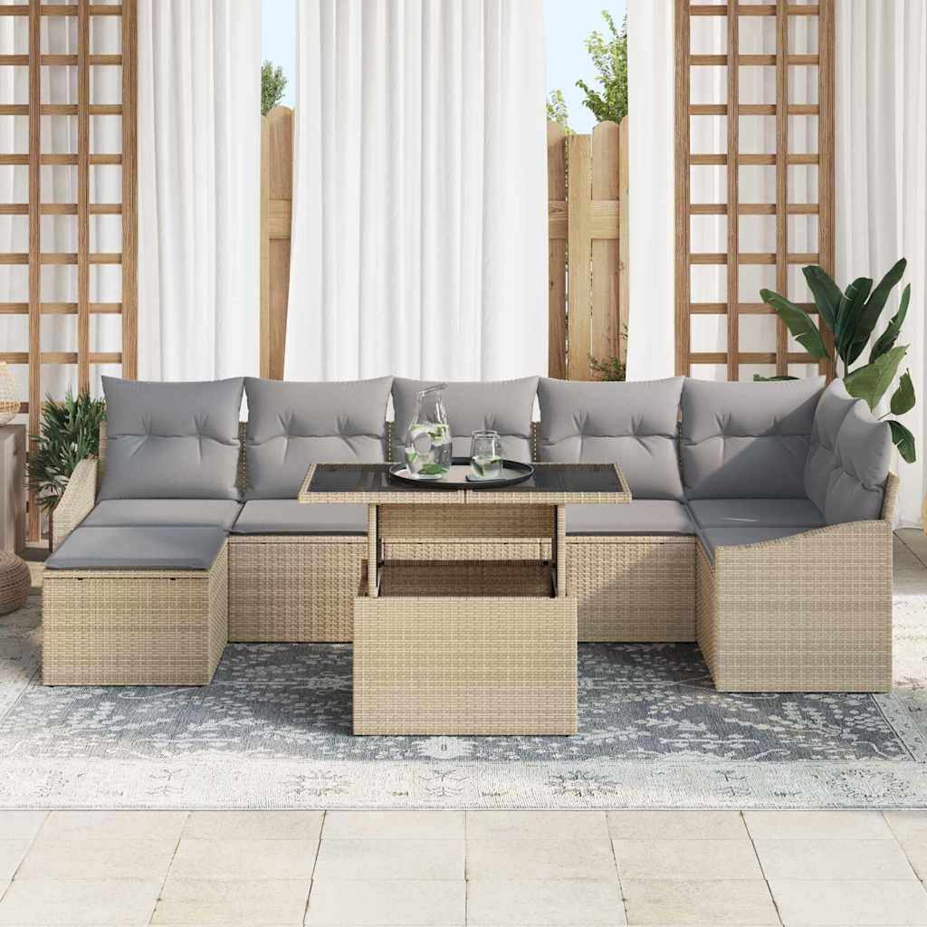 Garten-Sofa-Set mit Kissen 8 pcs Beige und Hellgrau