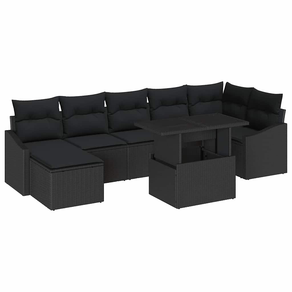 Garten-Sofa-Set mit Kissen 8 pcs Schwarz