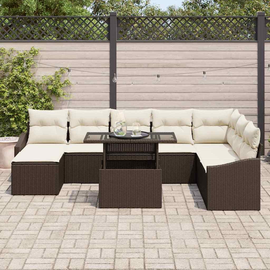 Garten-Sofa-Set mit Kissen 9 pcs Braun und Creme