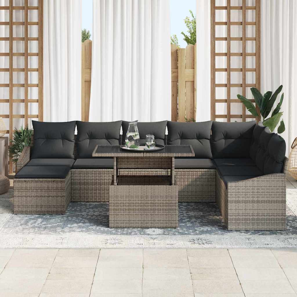 Garten-Sofa-Set mit Kissen 9 pcs Grau