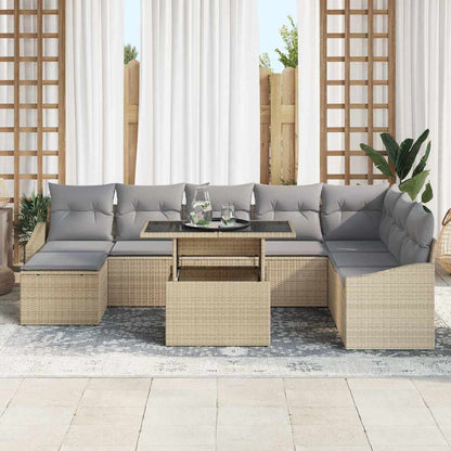 Garten-Sofa-Set mit Kissen 9 pcs Beige und Hellgrau