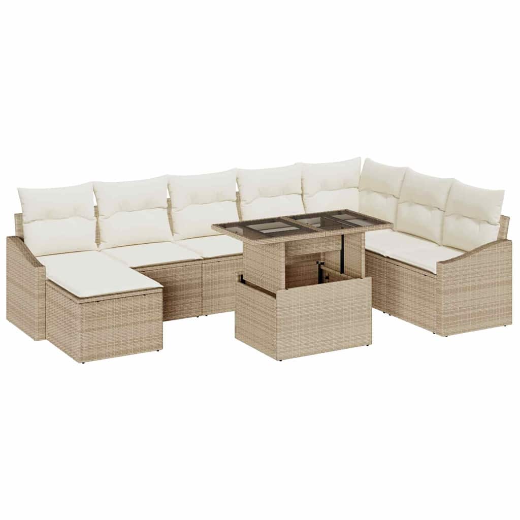 Garten-Sofa-Set mit Kissen 9 pcs Beige und Creme