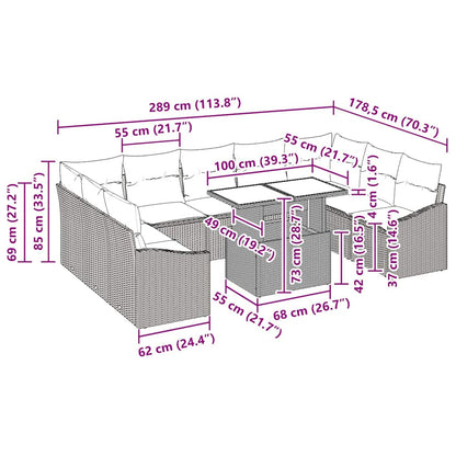 Garten-Sofa-Set mit Kissen 10 pcs Grau 100 x 55 x 73 cm