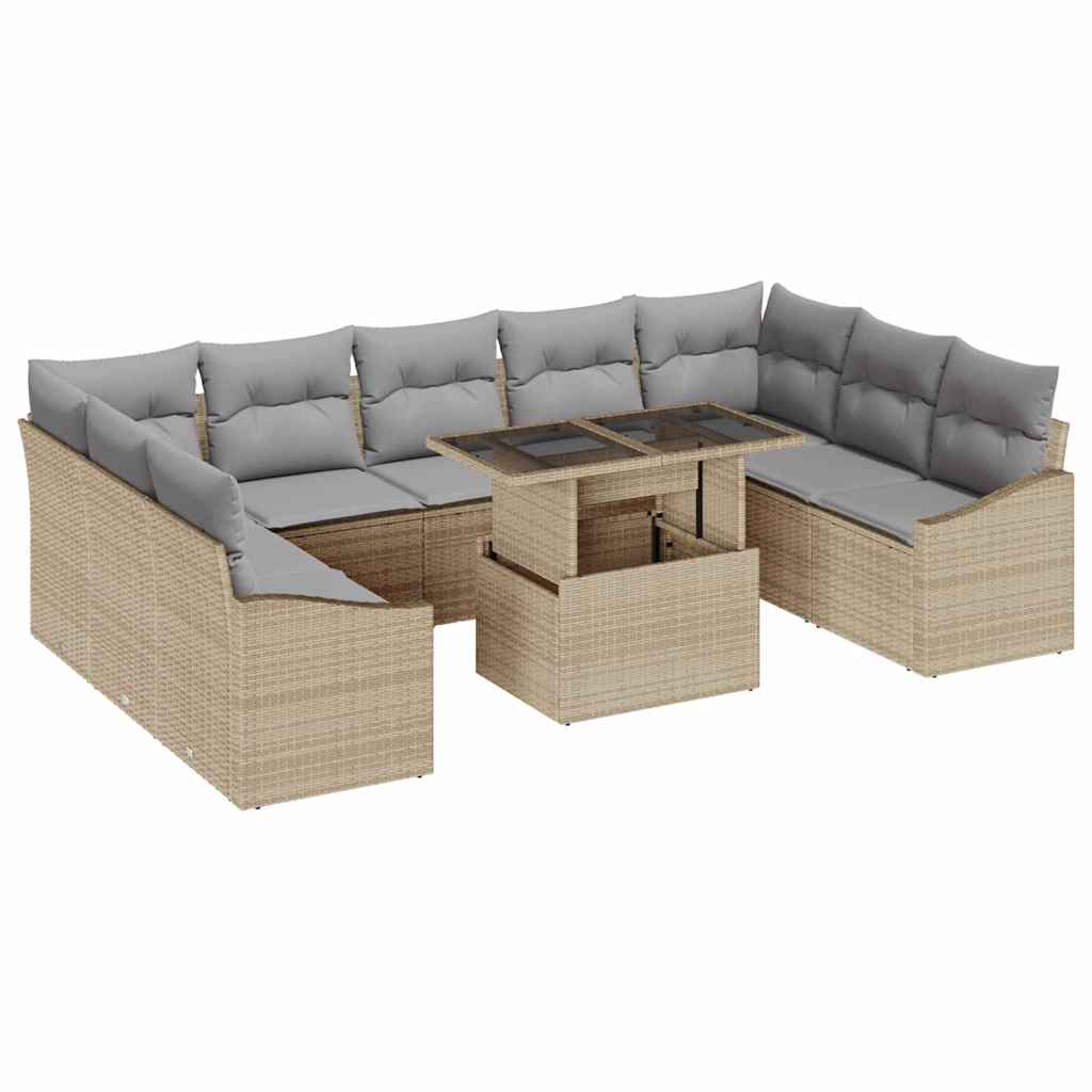 Garten-Sofa-Set 10 pcs Beige und Hellgrau 100 x 55 x 73 cm