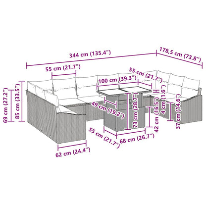 Garten-Sofa-Set 11 pcs Beige und Creme 100 x 55 x 73 cm
