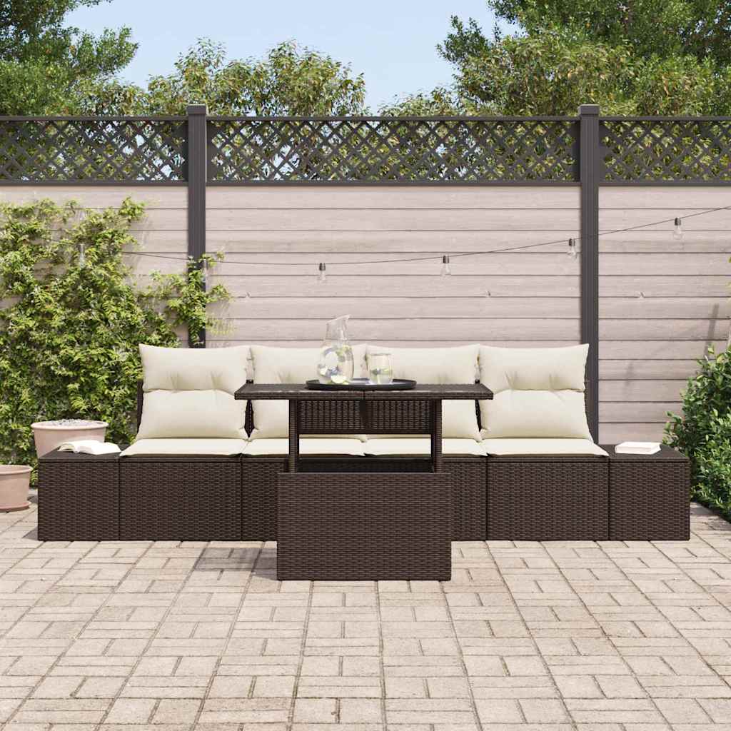 Garten-Sofa-Set 5 pcs Braun und Creme 100 x 55 x 73 cm