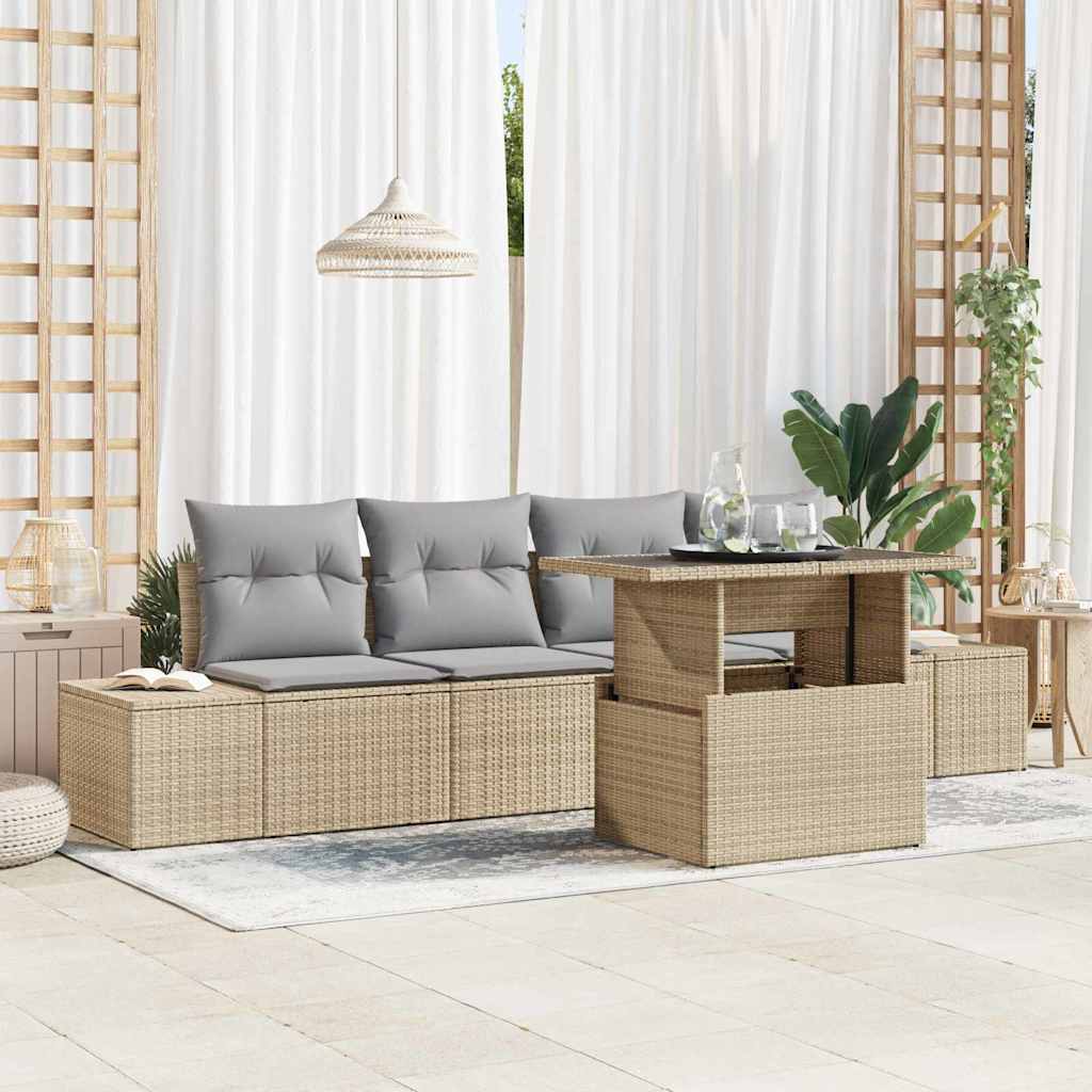 Garten-Sofa-Set 5 pcs Beige und Hellgrau 100 x 55 x 73 cm