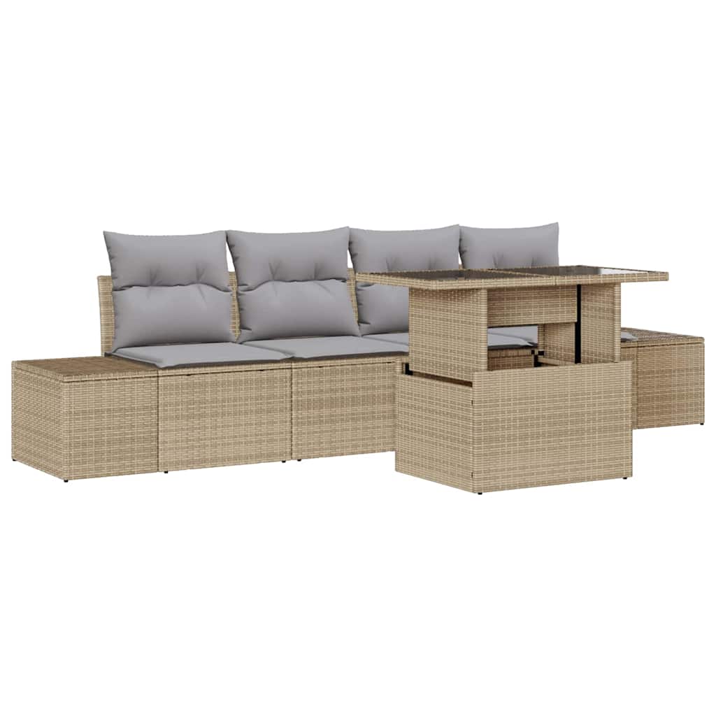 Garten-Sofa-Set 5 pcs Beige und Hellgrau 100 x 55 x 73 cm