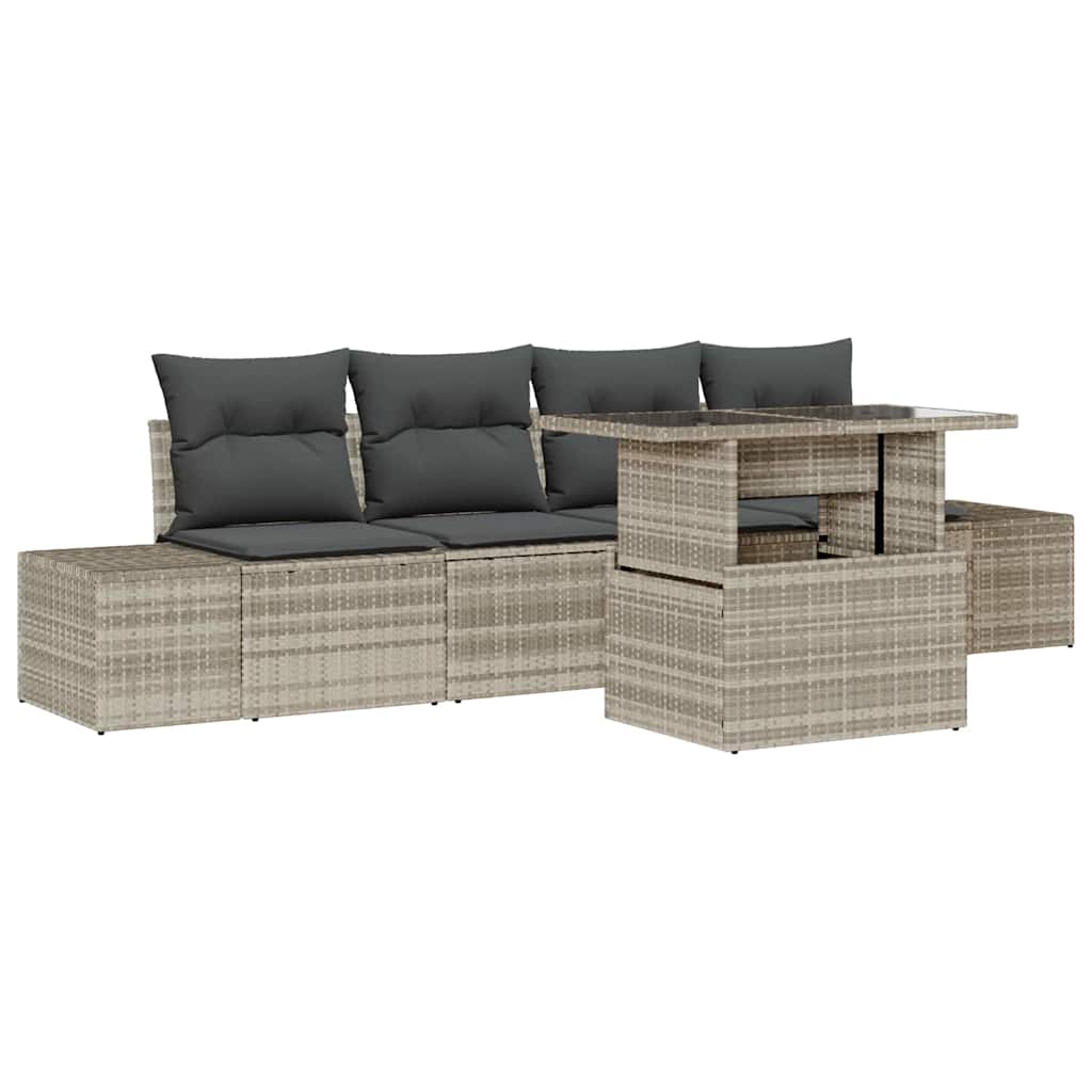 Garten-Sofa-Set mit Kissen 5 pcs Hellgrau 100 x 55 x 73 cm