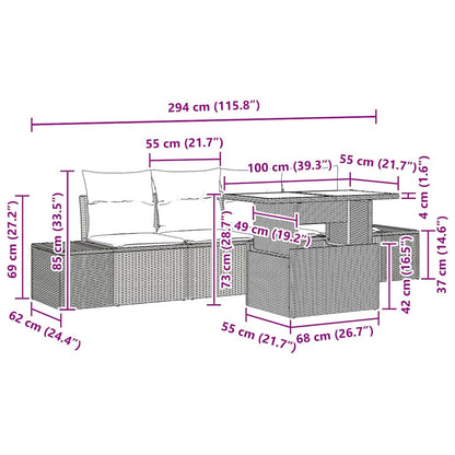 Garten-Sofa-Set mit Kissen 5 pcs Hellgrau 100 x 55 x 73 cm