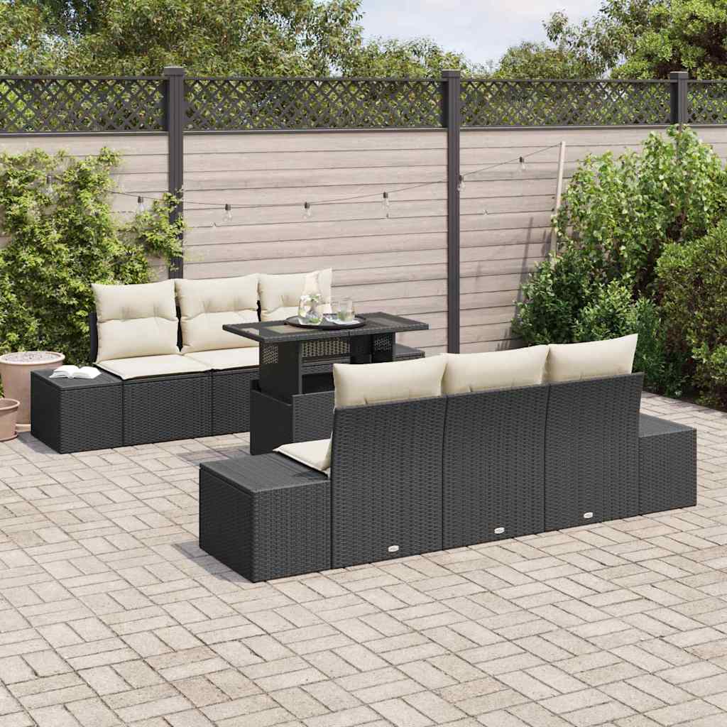 Garten-Sofa-Set 7 pcs Schwarz und Creme 100 x 55 x 73 cm