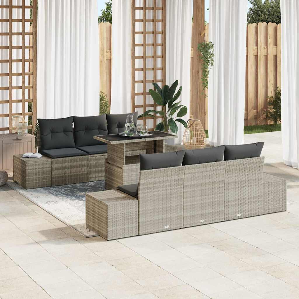 Garten-Sofa-Set mit Kissen 7 pcs Hellgrau 100 x 55 x 73 cm