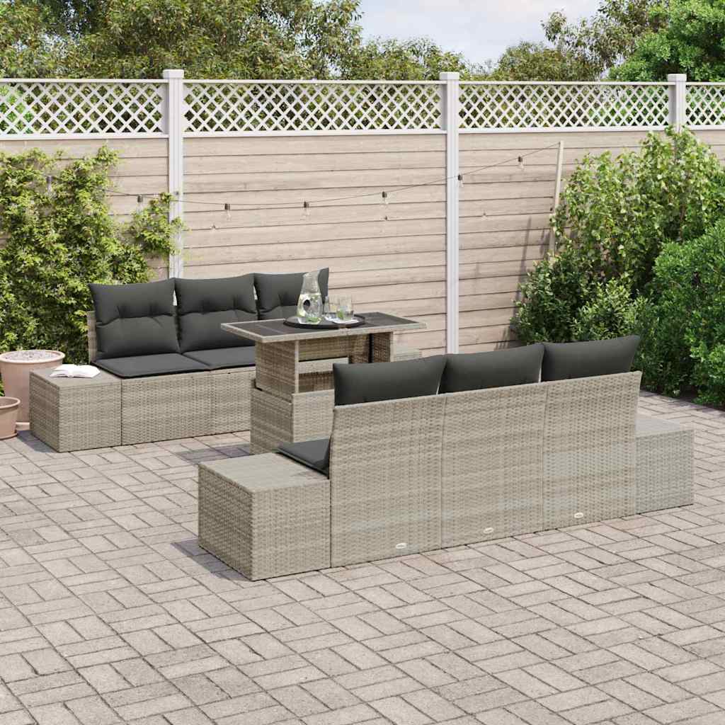 Garten-Sofa-Set mit Kissen 7 pcs Hellgrau 100 x 55 x 73 cm
