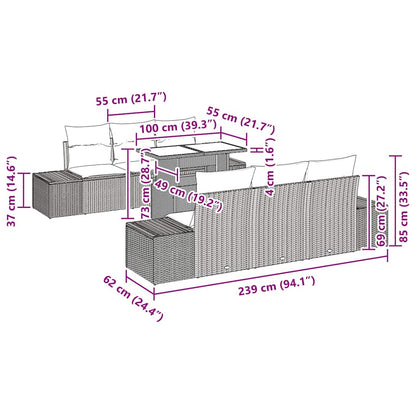 Garten-Sofa-Set mit Kissen 7 pcs Schwarz 100 x 55 x 73 cm