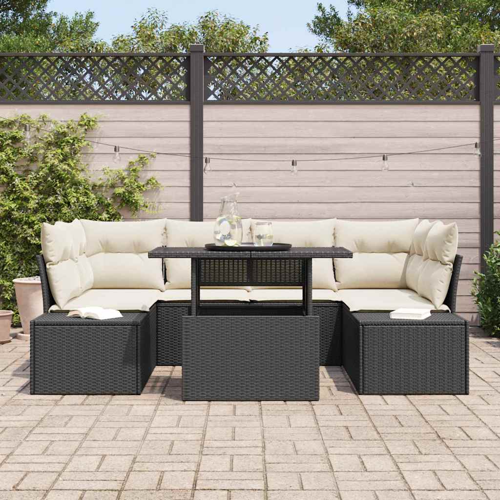 Garten-Sofa-Set 7 pcs Schwarz und Creme 100 x 55 x 73 cm