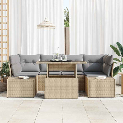 Garten-Sofa-Set 7 pcs Beige und Hellgrau 100 x 55 x 73 cm