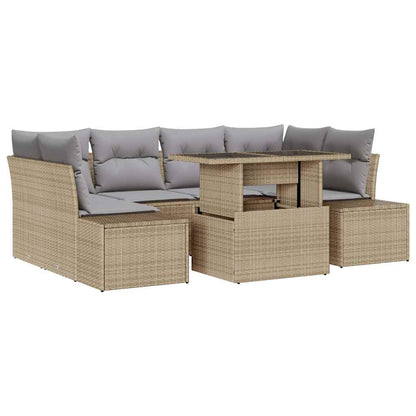 Garten-Sofa-Set 7 pcs Beige und Hellgrau 100 x 55 x 73 cm