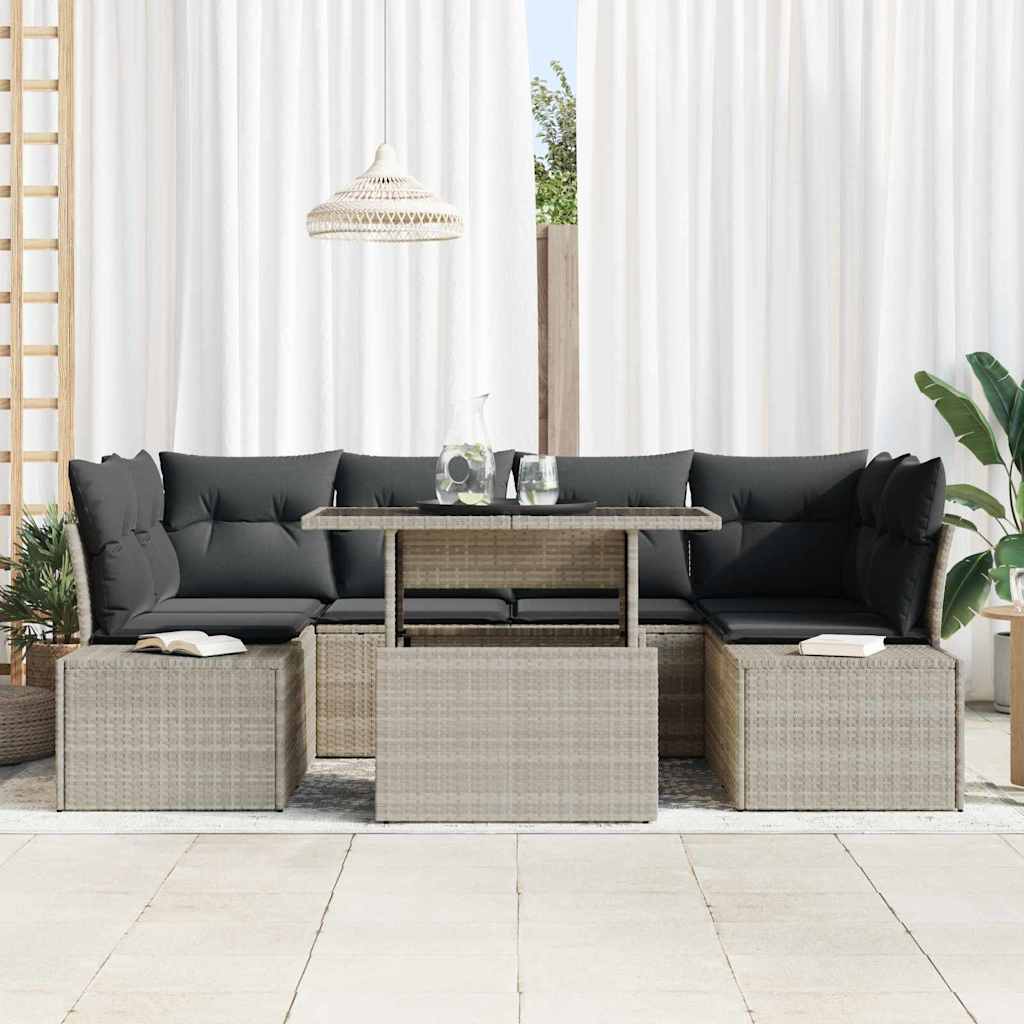 Garten-Sofa-Set mit Kissen 7 pcs Hellgrau 100 x 55 x 73 cm