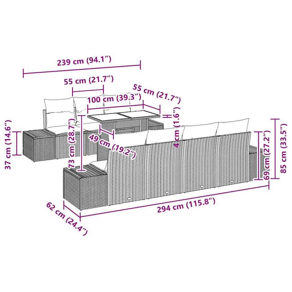 Garten-Sofa-Set mit Kissen 8 pcs Grau 100 x 55 x 73 cm