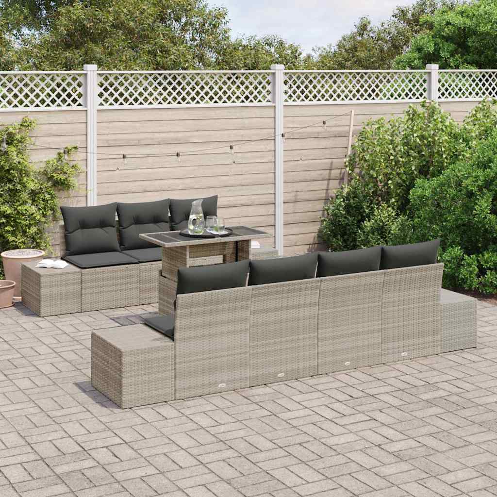 Garten-Sofa-Set mit Kissen 8 pcs Hellgrau 100 x 55 x 73 cm