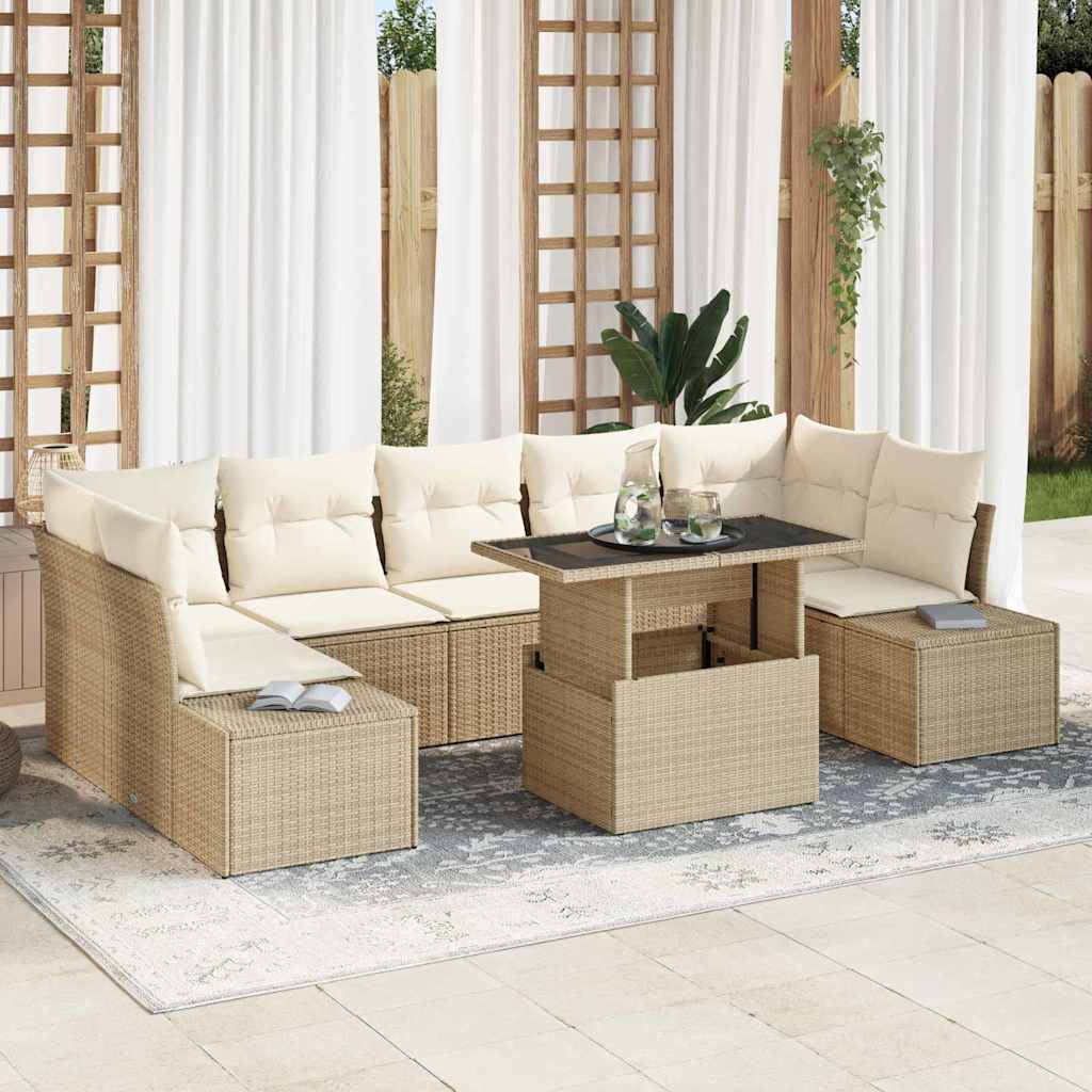 Sofa Set mit Kissen 8 pcs Beige und Creme Poly-Rattan