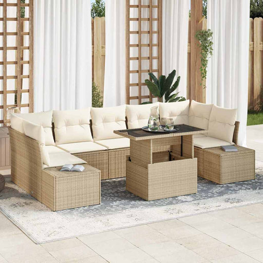 Sofa Set mit Kissen 8 pcs Beige und Creme Poly-Rattan