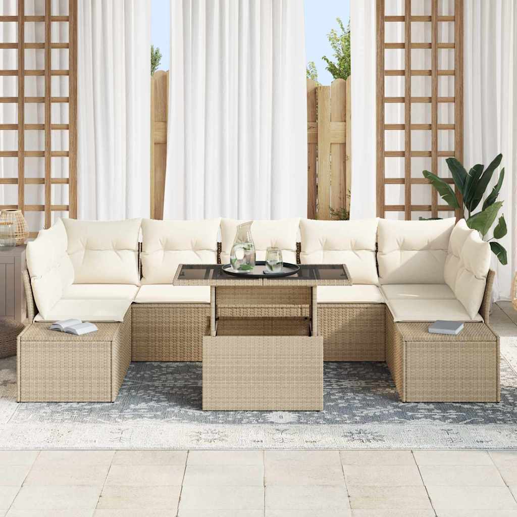Sofa Set mit Kissen 8 pcs Beige und Creme Poly-Rattan