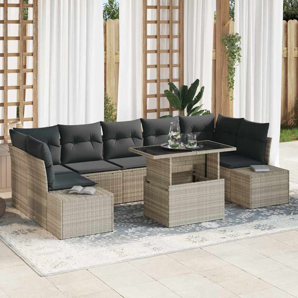 Garten-Sofa-Set mit Kissen 8 pcs Hellgrau 100 x 55 x 73 cm