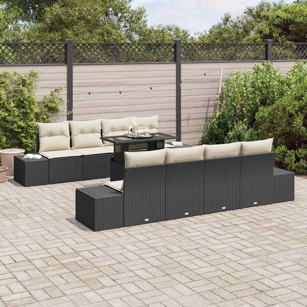 Garten-Sofa-Set 7 pcs Schwarz und Creme 100 x 55 x 73 cm