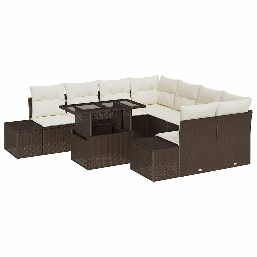 Garten-Sofa-Set 9 pcs Braun und Creme 100 x 55 x 73 cm