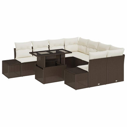 Garten-Sofa-Set 9 pcs Braun und Creme 100 x 55 x 73 cm