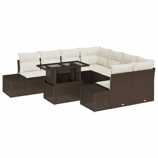 Garten-Sofa-Set 9 pcs Braun und Creme 100 x 55 x 73 cm