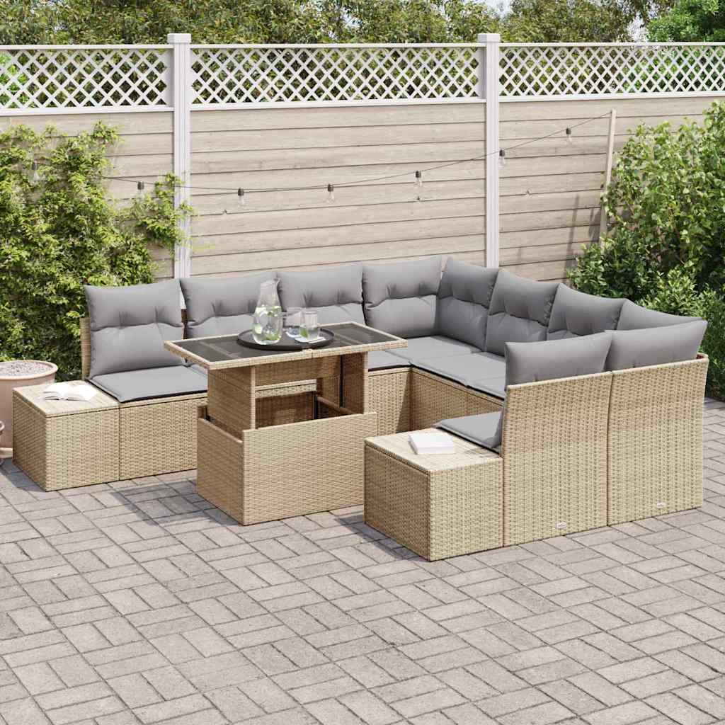 Garten-Sofa-Set 9 pcs Beige und Hellgrau 100 x 55 x 73 cm