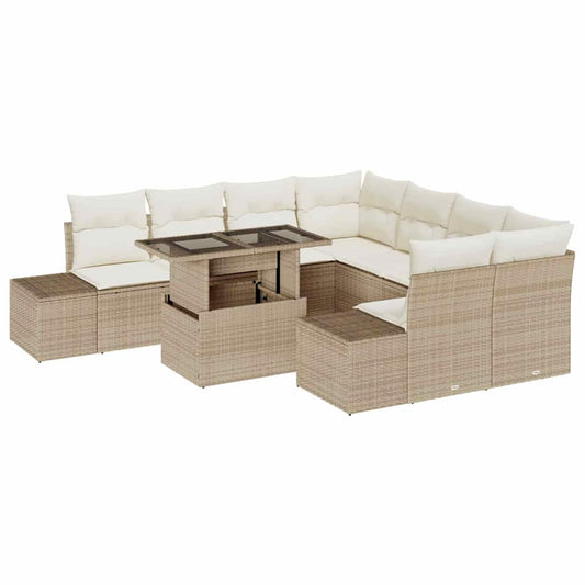 Garten-Sofa-Set 9 pcs Beige und Creme 100 x 55 x 73 cm