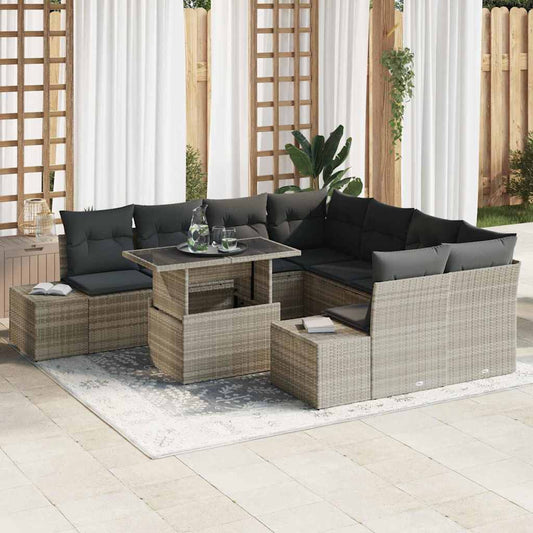 Garten-Sofa-Set mit Kissen 9 pcs Hellgrau 100 x 55 x 73 cm